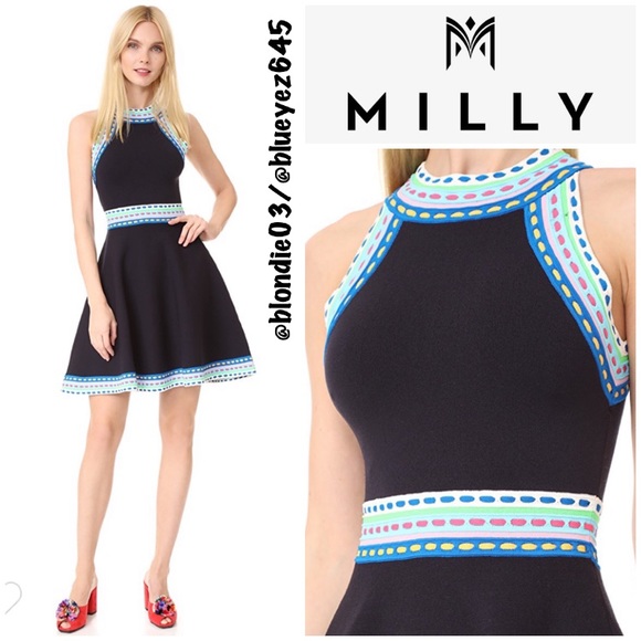 Milly Woven Trim Flare Dress S 